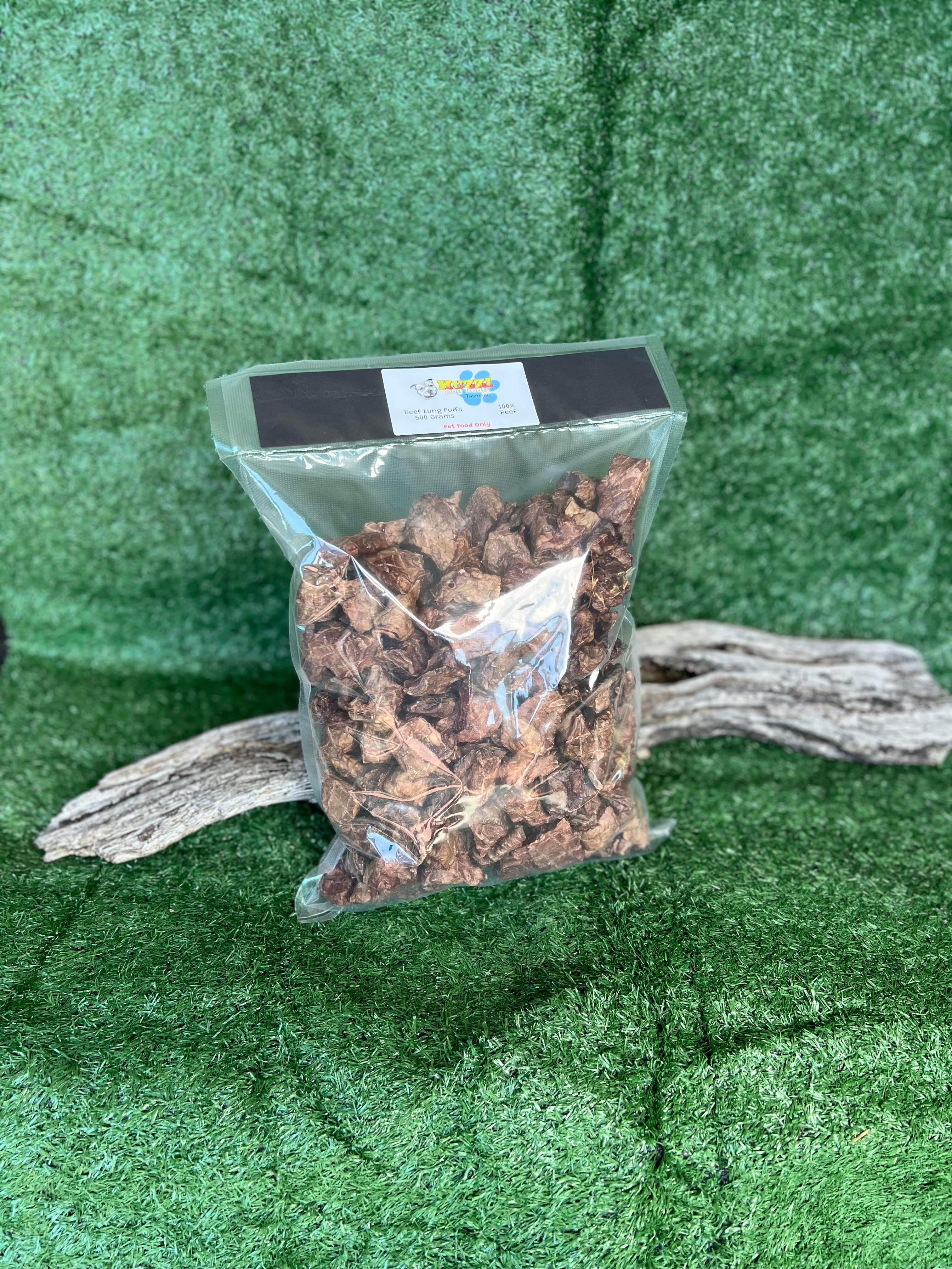 Huzzi Beef Lung Puffs 500 Grams | Huzzi Dog Treats Tasmania